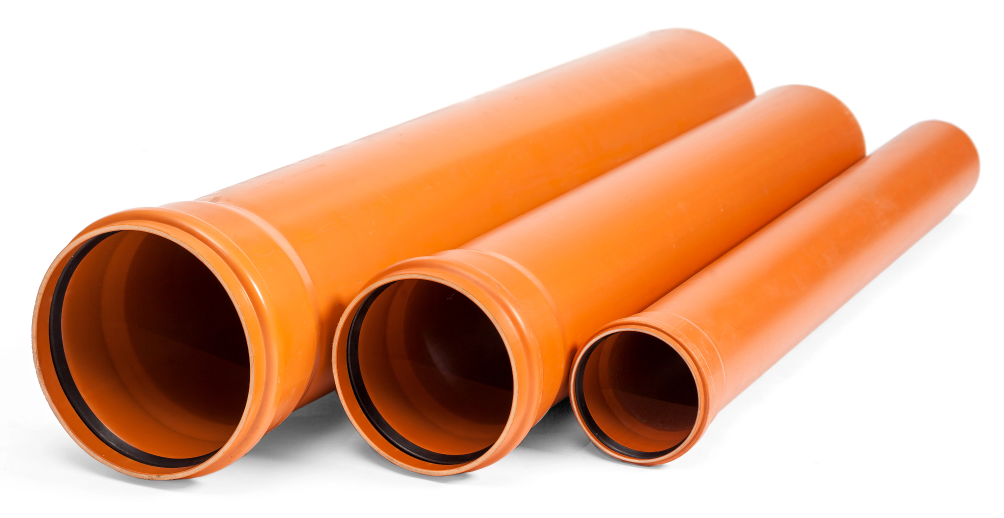 Three different orange pipe sizes